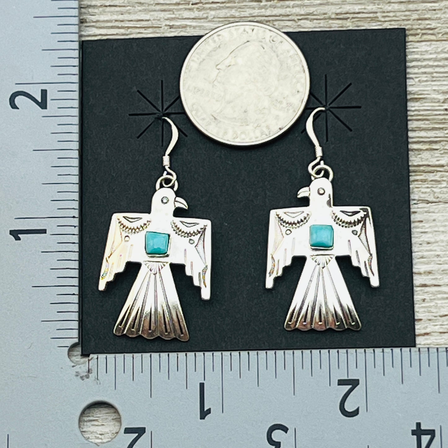 Turquoise Thunderbird Earrings Jeremy Delgarito Navajo sterling silver signed ER20
