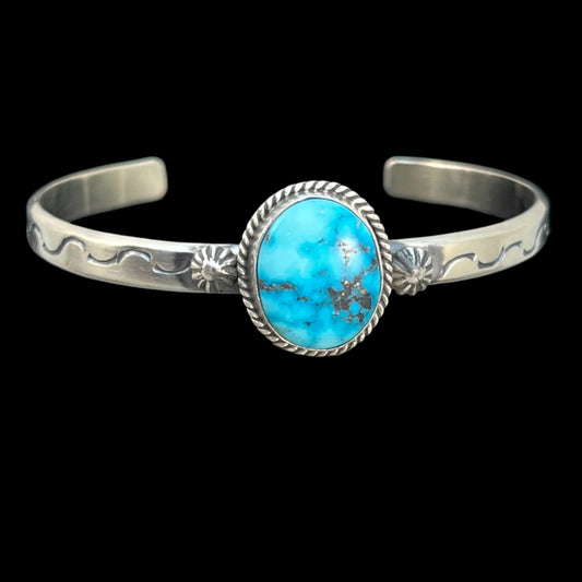 Blue Kingman Turquoise skinny stack Cuff bracelet Sterling Silver Samuel Yellowhair 54
