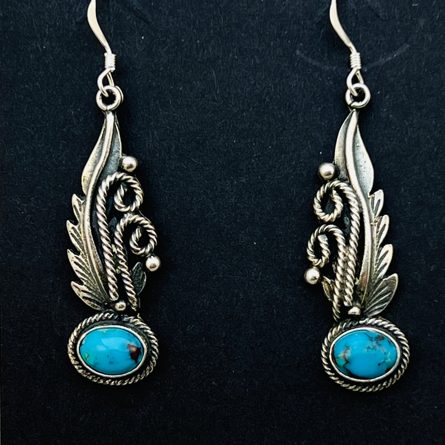 Turquoise  earrings sterling silver Genevieve Francisco Navajo handmade ER34