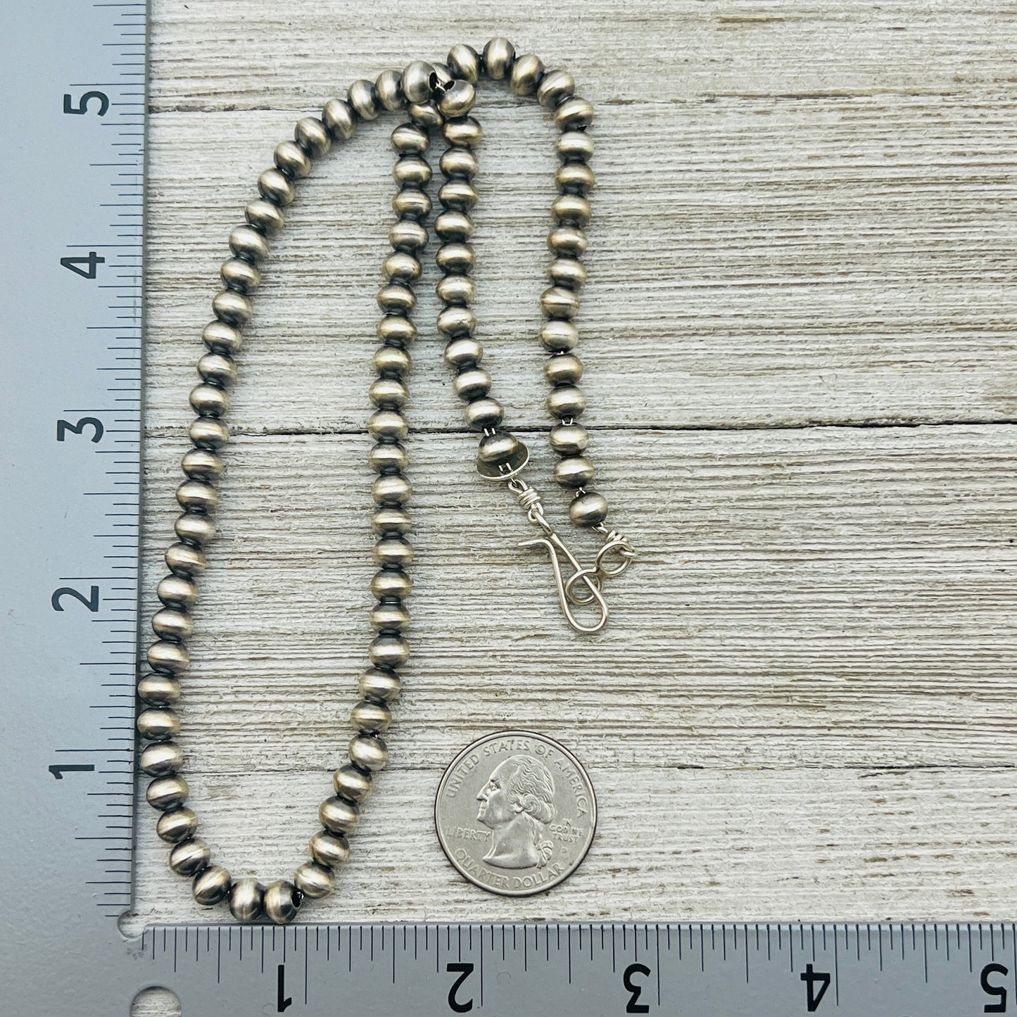 18" Sterling silver Navajo handmade 6mm oval bead Pearl necklace Bryannen Halwood 697