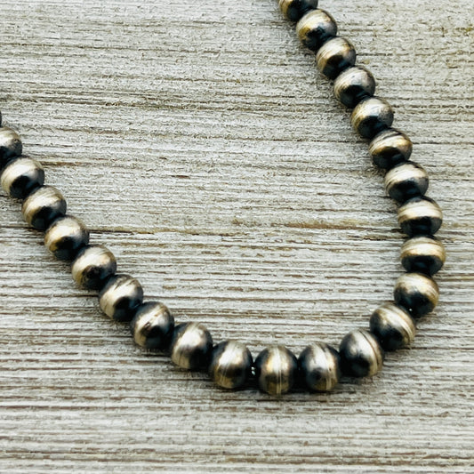 20" Sterling silver Navajo handmade 7mm round bead Pearl necklace Dorinda Mariano signed