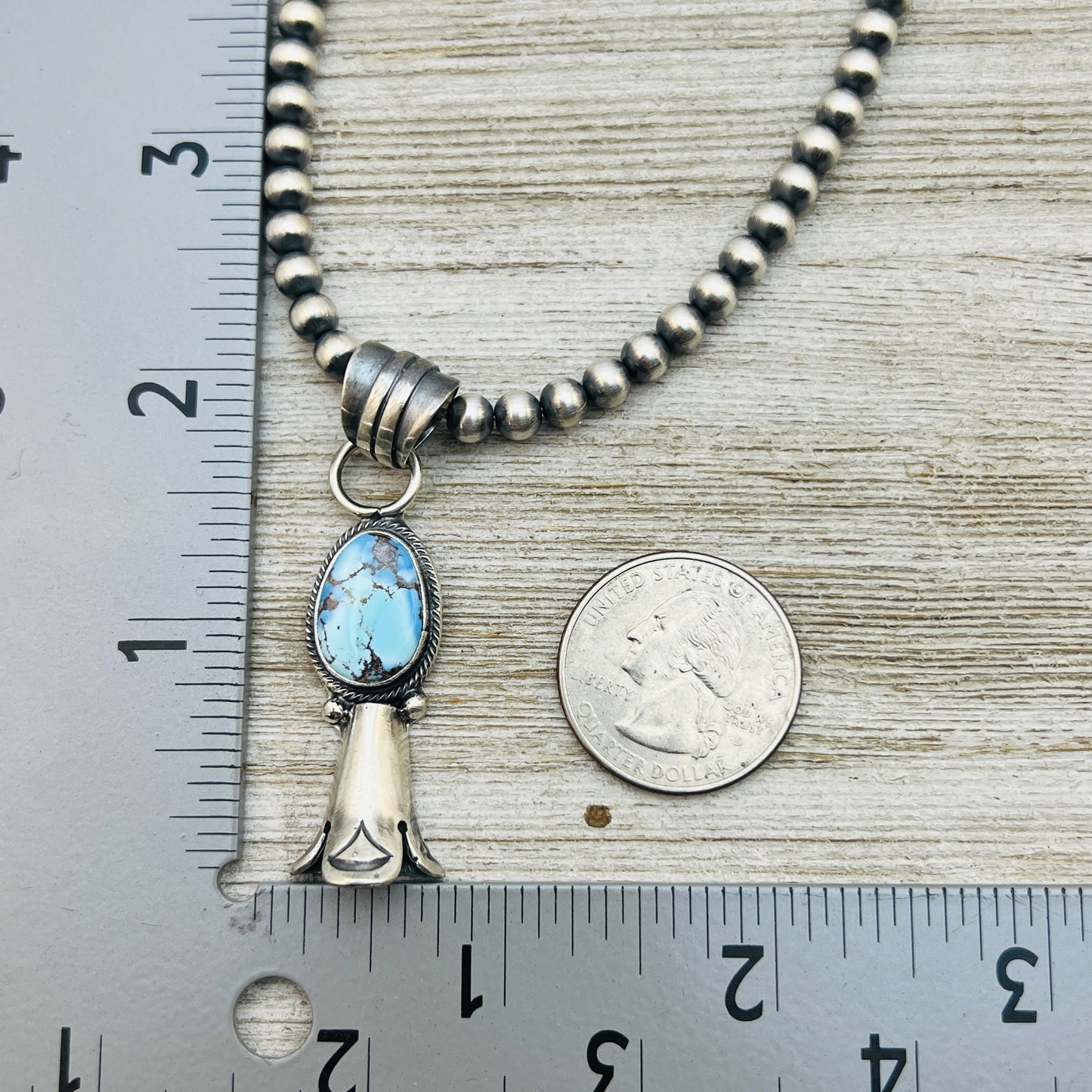 16" Golden Hills Turquoise Squash Blossom Necklace Sharon McCarthy Sterling silver NK8