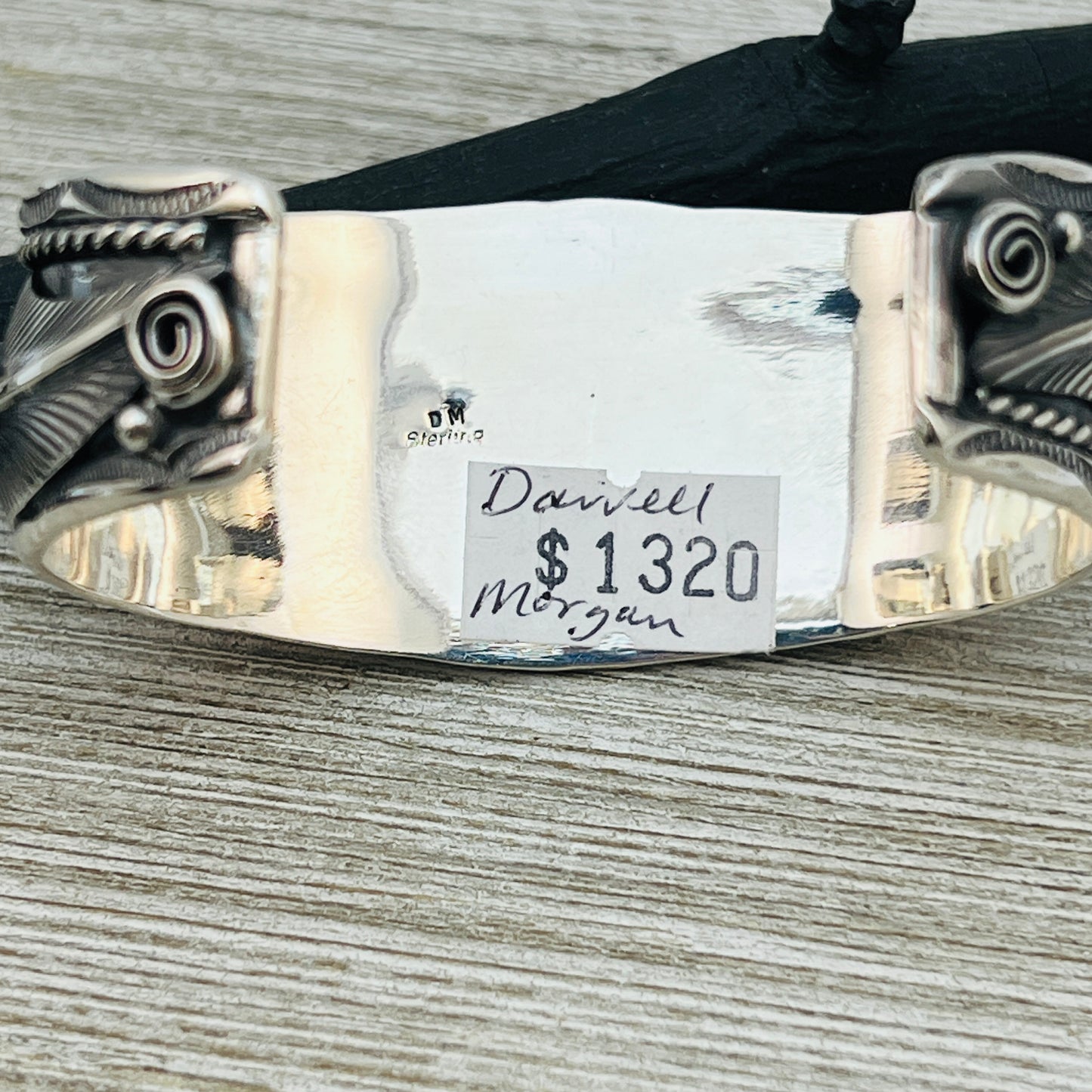 6 1/2" Kingman Turquoise floral cuff bracelet sterling silver Darrell Morgan BR2