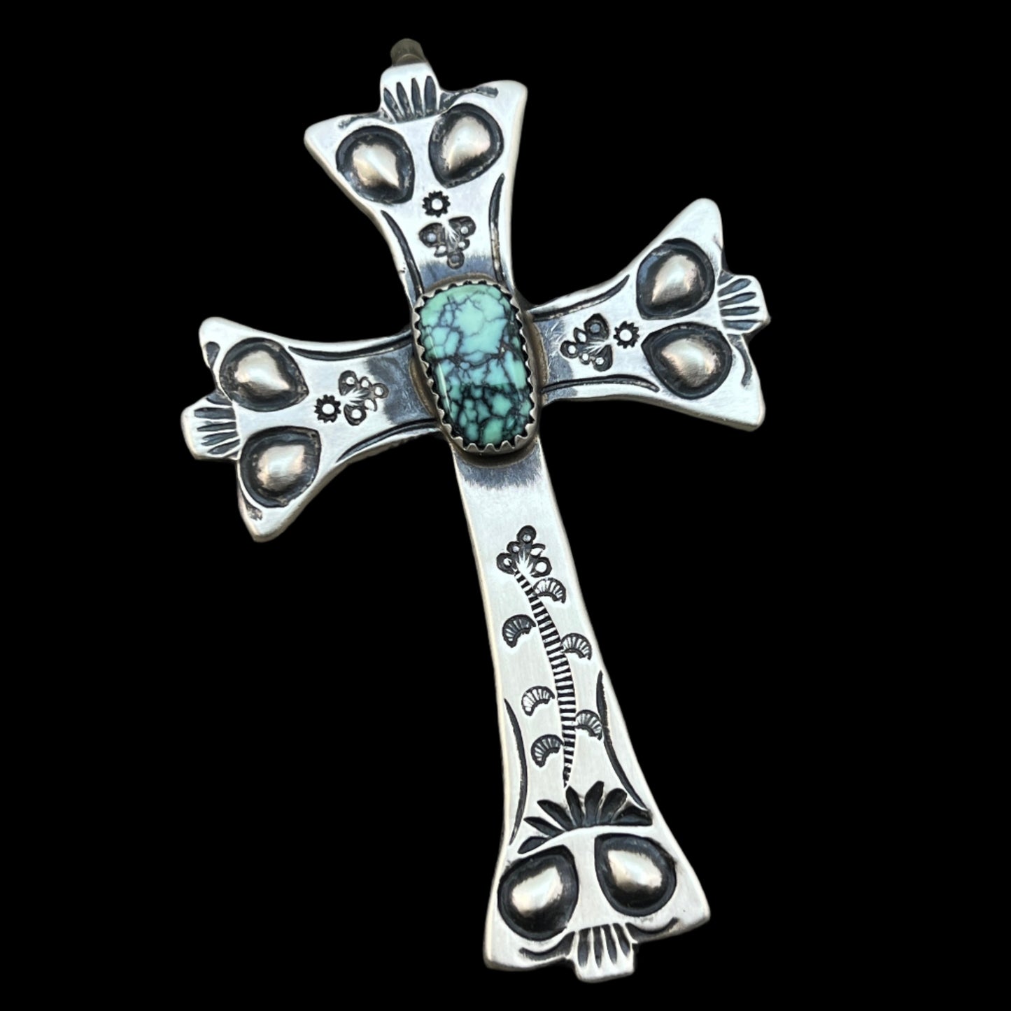 Turquoise Cross Pendant Sterling Silver Navajo handmade Veronica Cayatineto 632