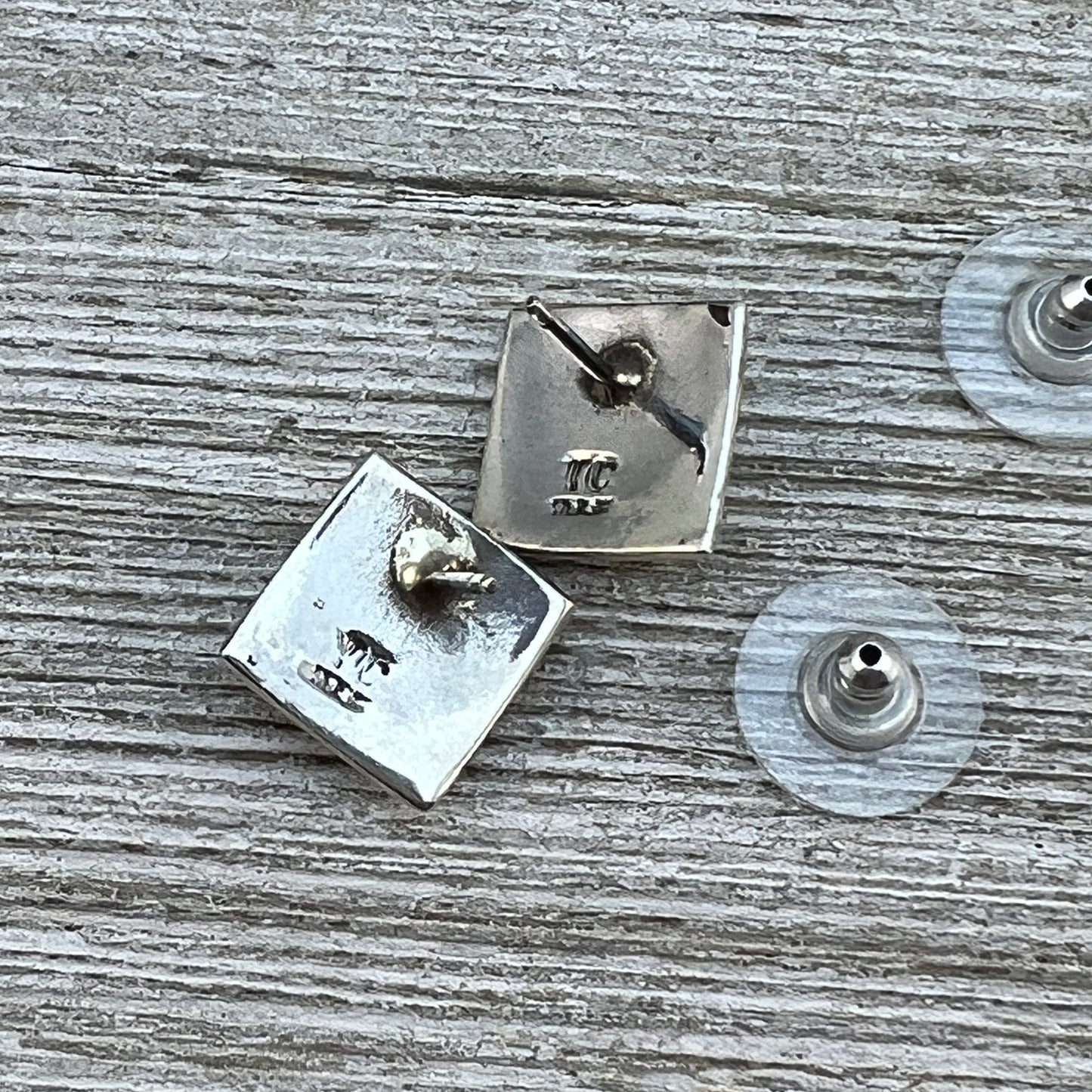 Modern Small Square post Stud Earrings Handmade by Navajo artist Thomas Tom Charley