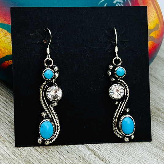 Blue Turquoise Cubic Zirconia CZ Dangle Earrings Sterling Silver Jimmy garcia ER64