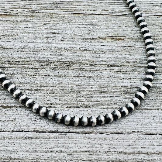 13" 14" 15" 16" 17" adjustable choker, Real Sterling Silver, oxidized, 3mm (small) Bead Necklace, Western Pearl