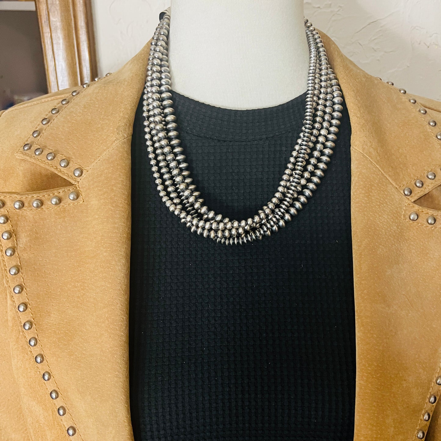 20" Sterling silver Navajo handmade multi 5 strand bead Pearl necklace Rena Begay 714