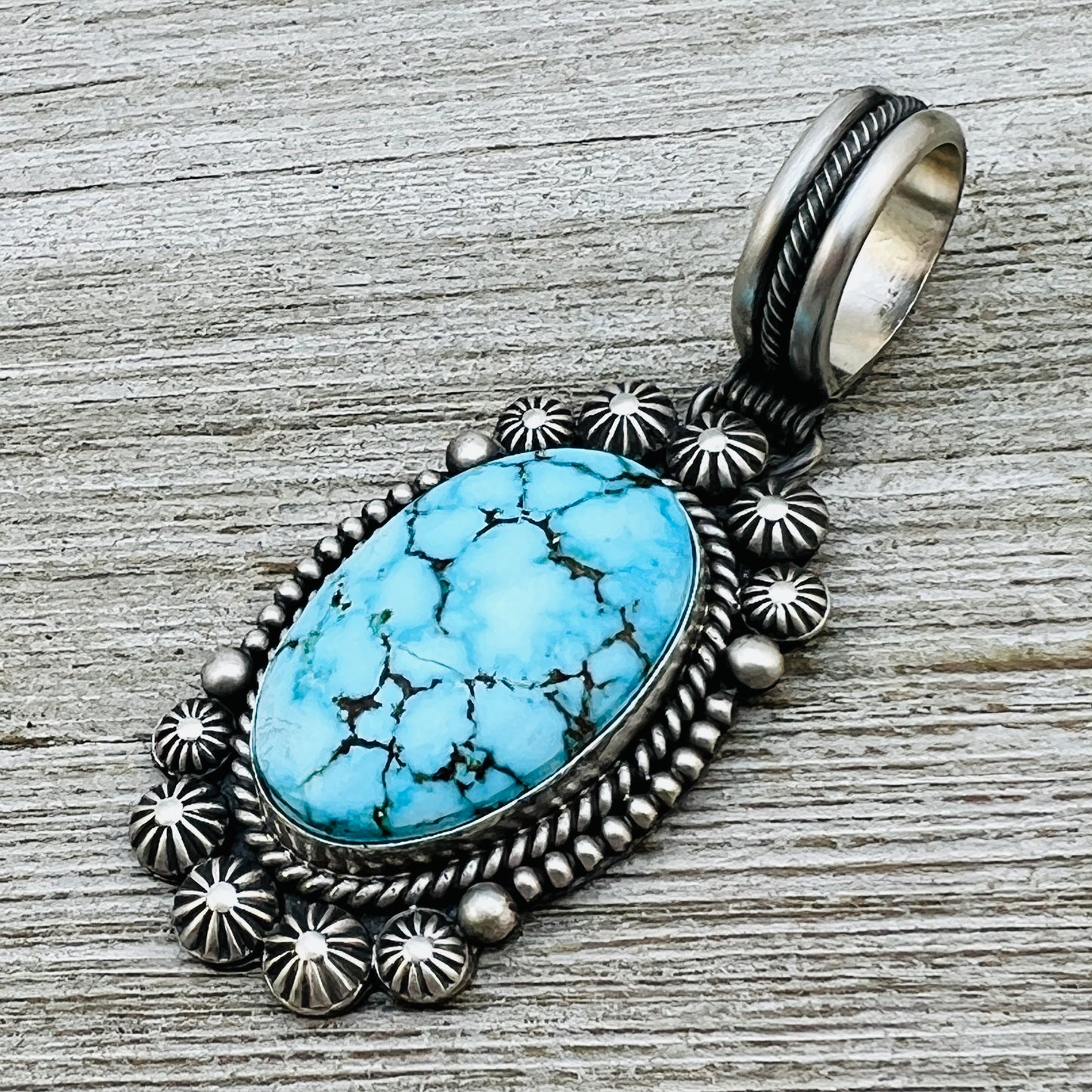 Blue Kingman Turquoise Pendant Navajo Sterling silver Michael Calladitto Navajo hand 855