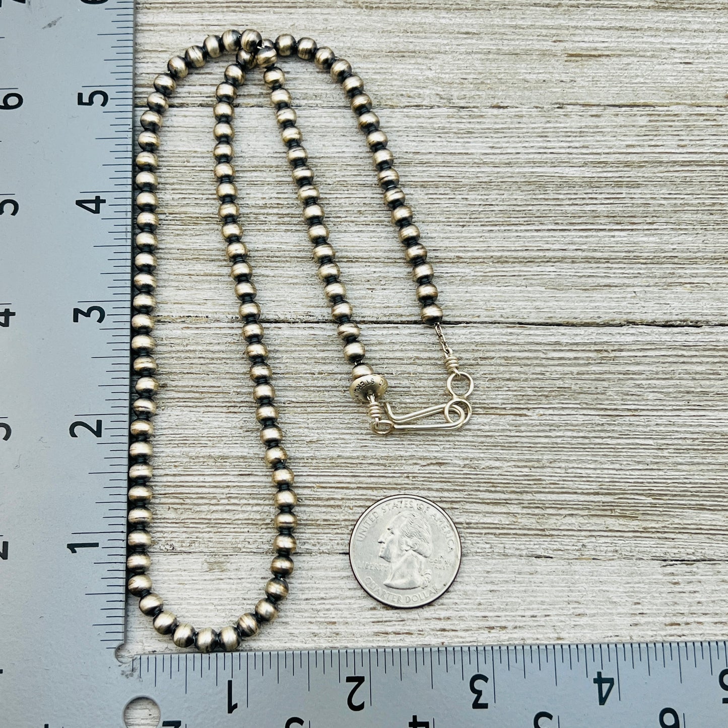 20" Sterling silver Navajo handmade 5mm round bead Pearl necklace Bryannen Halwood signed