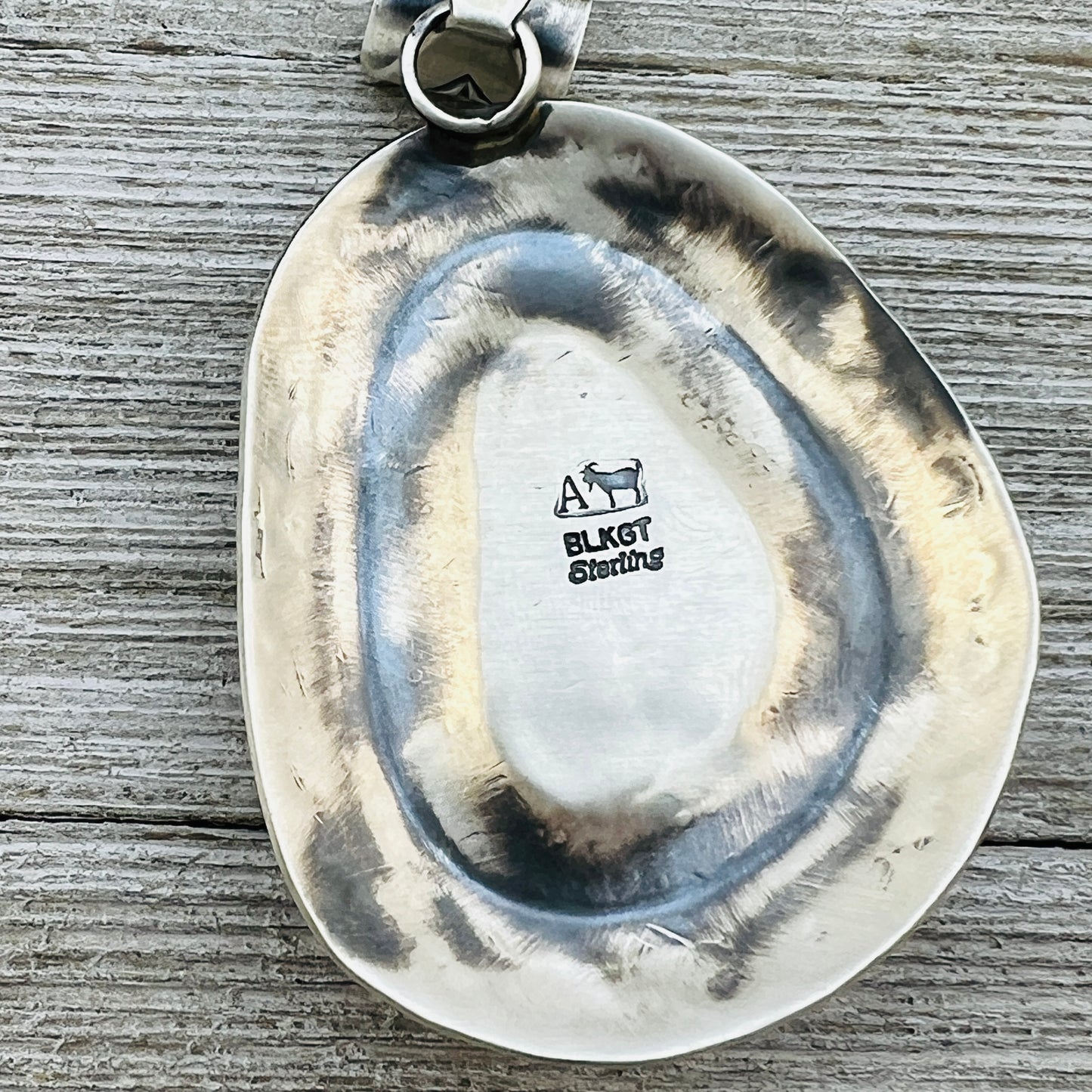 Natural Egyptian Turquoise Stamped concho pendant Arnold Blackgoat Sterling silver Navajo 851