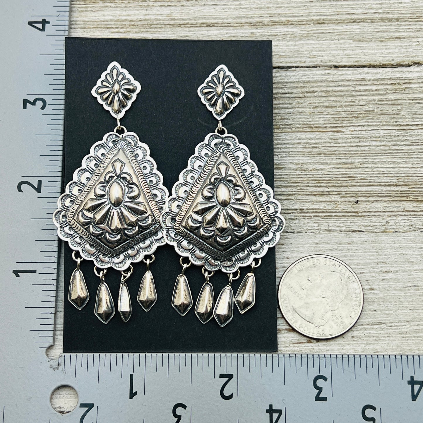 Large Stamped Concho earrings sterling silver Terry Charlie Navajo handmade ER29