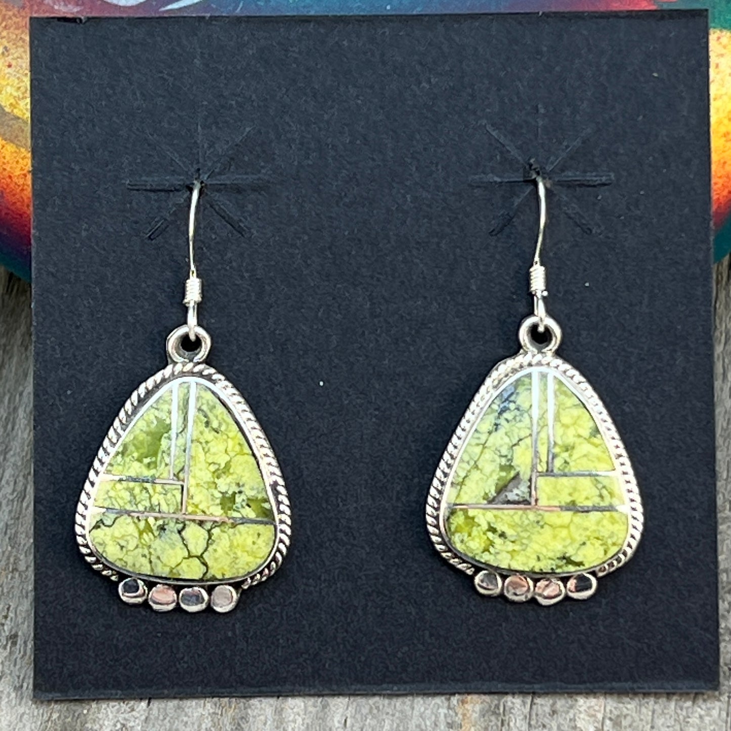 Modern Green Serpentine inlay Earrings Sterling Silver James Manygoats Navajo 670