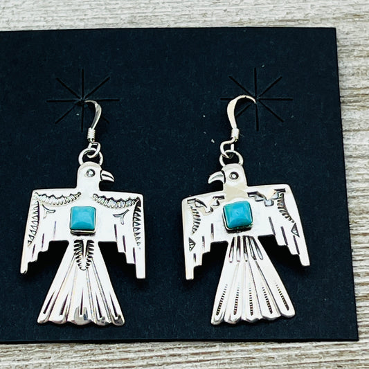 Turquoise Thunderbird Earrings Jeremy Delgarito Navajo sterling silver signed ER27