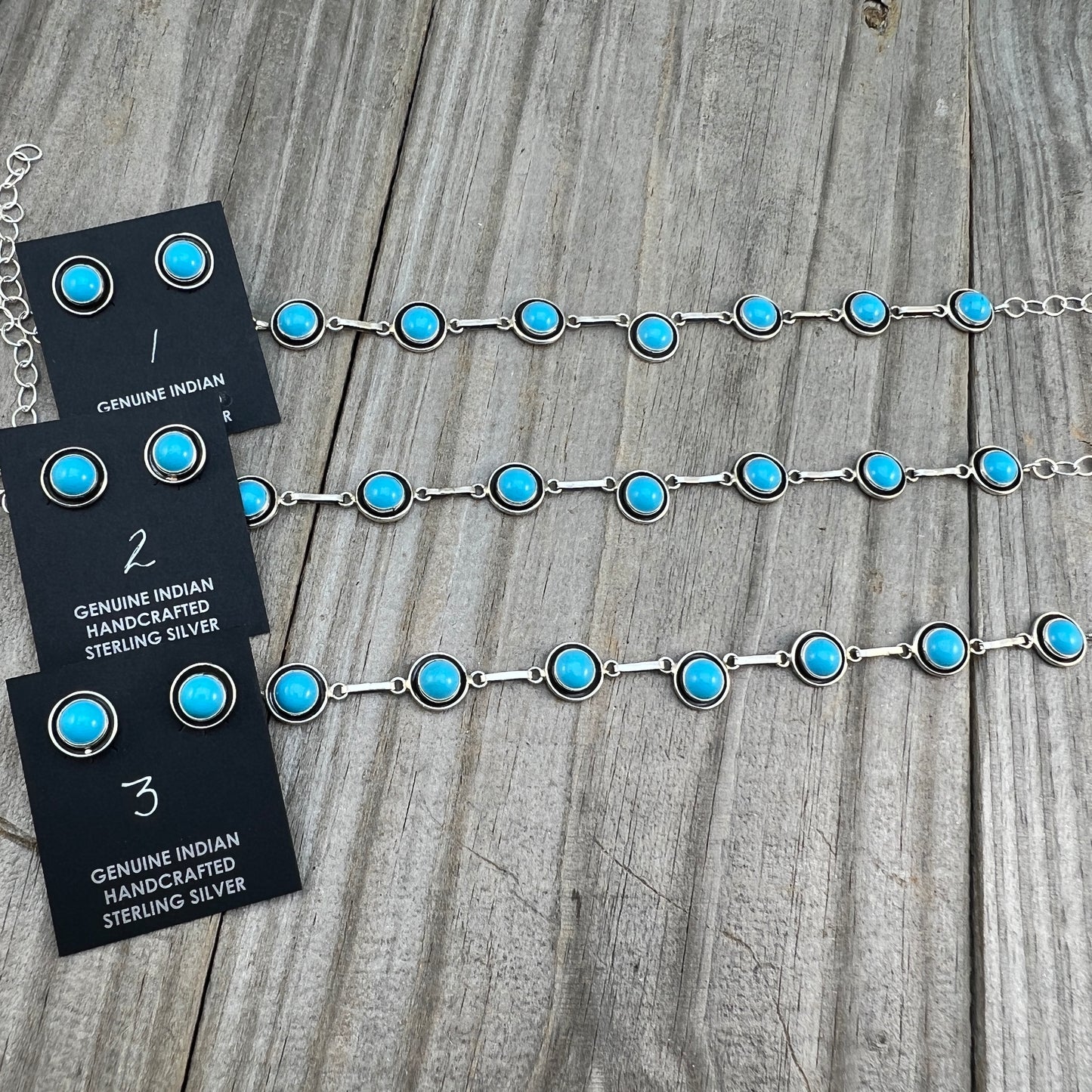 Blue Campitos turquoise Choker Earrings set Sterling Silver Navajo Martin Perry 655