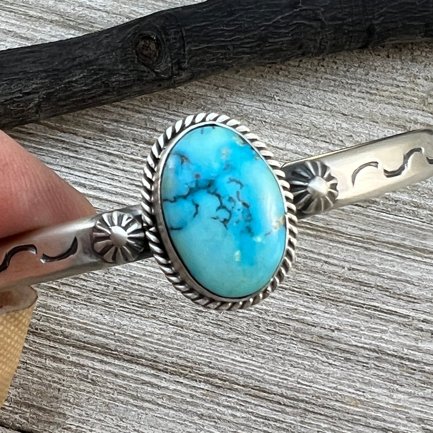 Blue Kingman Turquoise BOHO narrow Cuff bracelet Sterling Silver Samuel Yellowhair 12