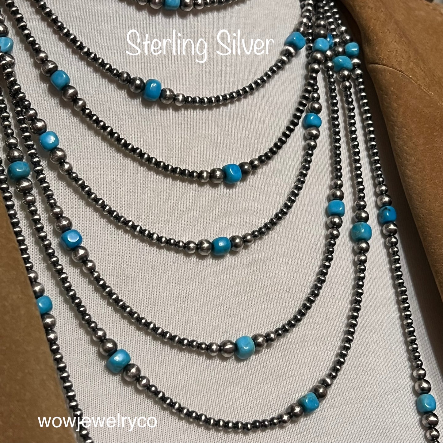 Real 925 Sterling Silver Pearls Graduated Turquoise Bead Necklace Oxidized Pearl Western Jewelry