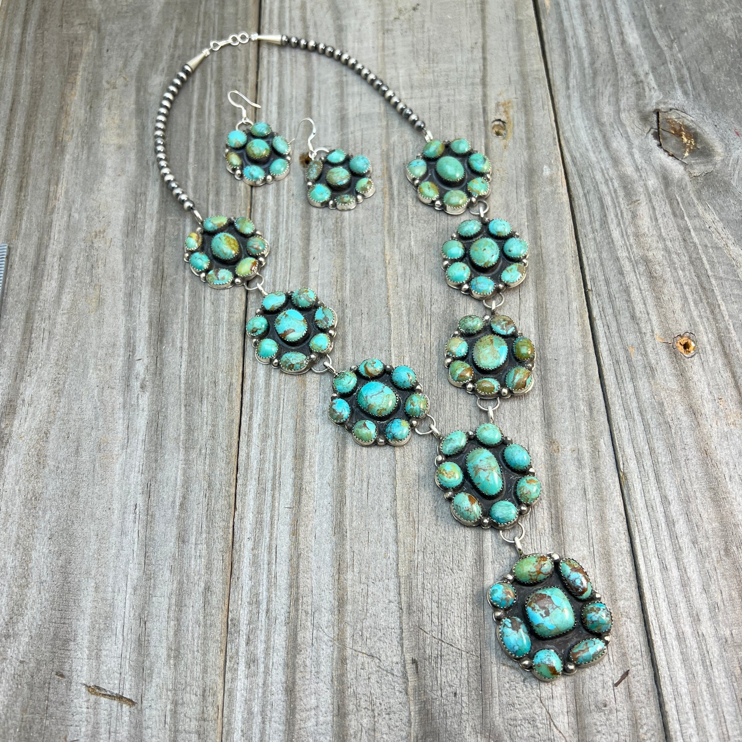 22" Lariat Kingman turquoise cluster necklace Jolene Begay Navajo handmade 732