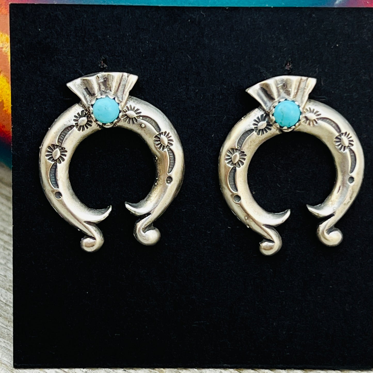1" Turquoise Naja post earrings sterling silver Adrienne Gordon Navajo ER60