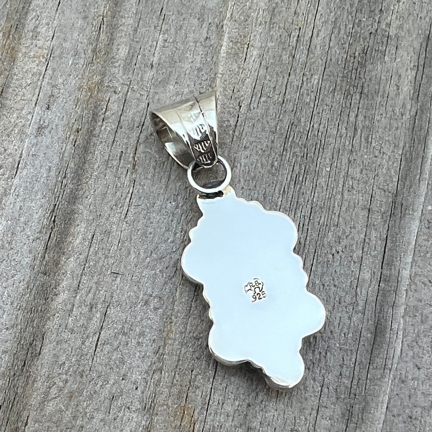 Kingman turquoise pendant sterling silver Marie Jones Navajo 812
