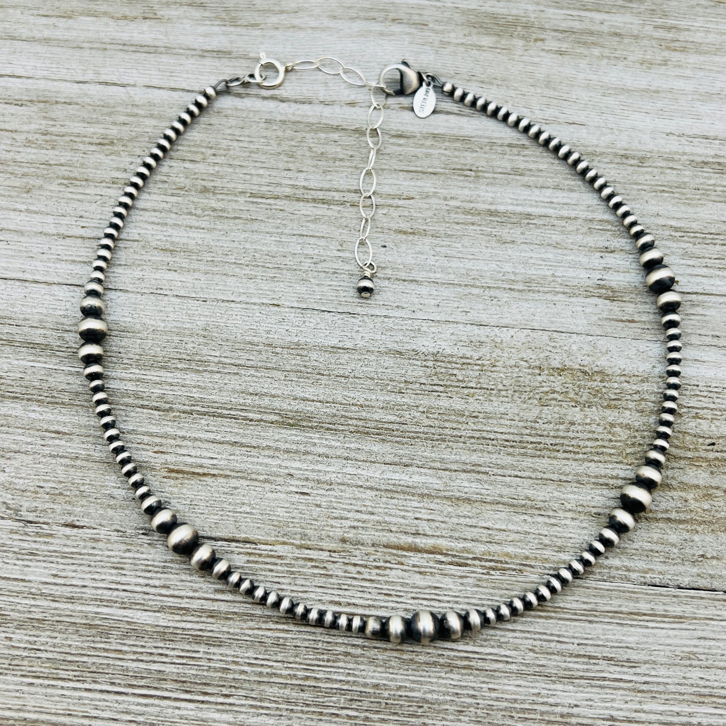 13" 14" 15" 16" 17" adjustable choker, Real Sterling Silver, oxidized, 3mm-6mm Bead Necklace, Western Pearl