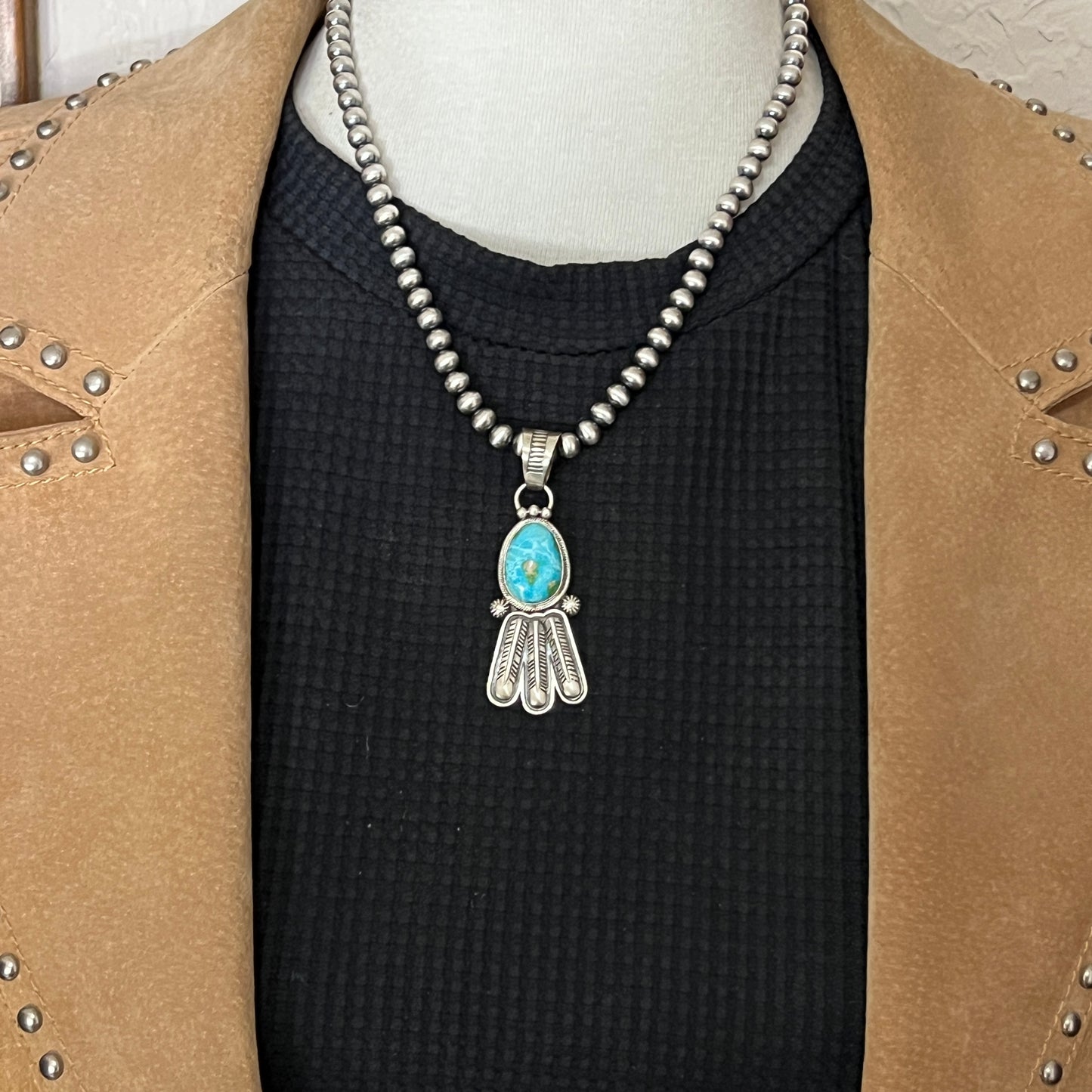 18" Sonoran Turquoise necklace sterling silver 6mm bead Verley Betone Navajo 772
