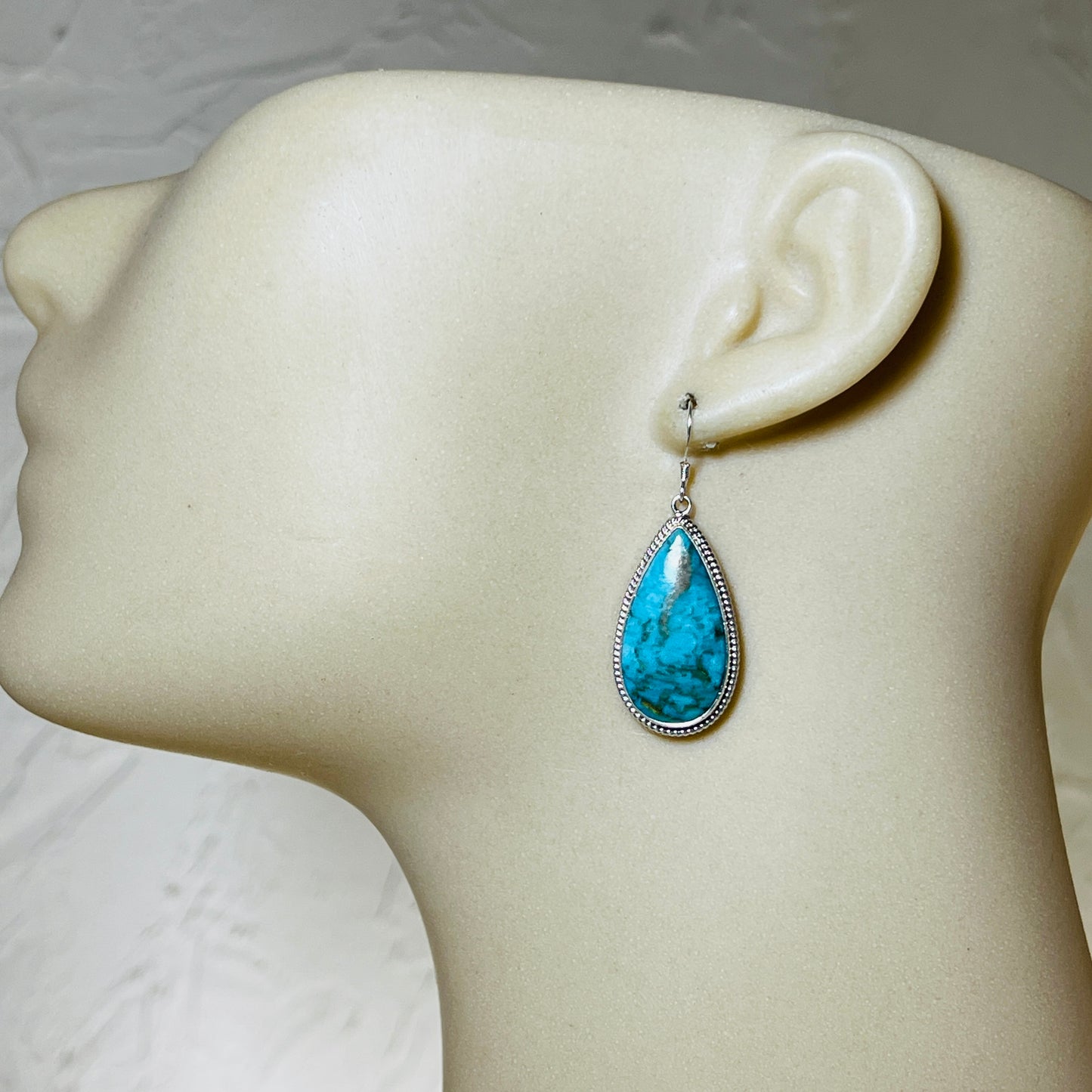 Blue turquoise teardrop earrings sterling silver Sharon McCarthy Navajo ER55