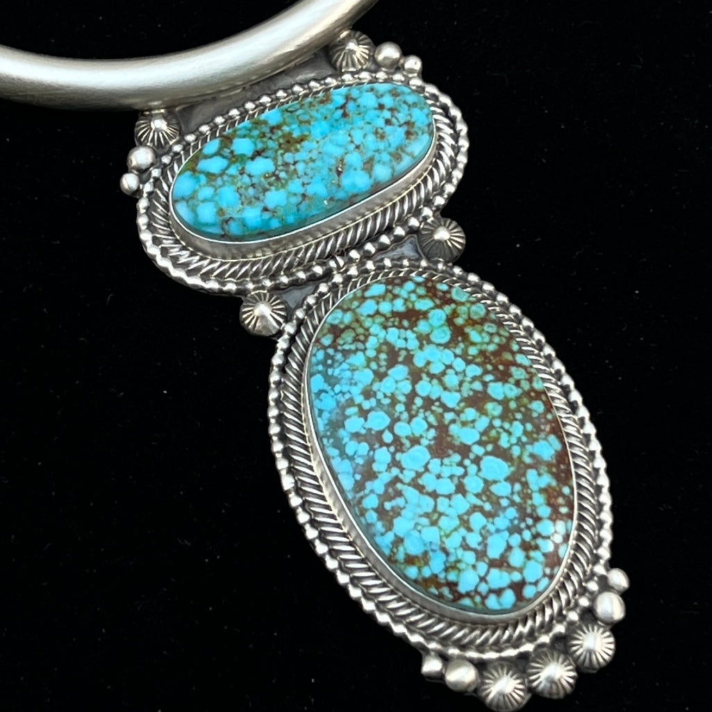 Kingman Turquoise 18" necklace Sterling silver oxidized beads pearls TOM LEWIS