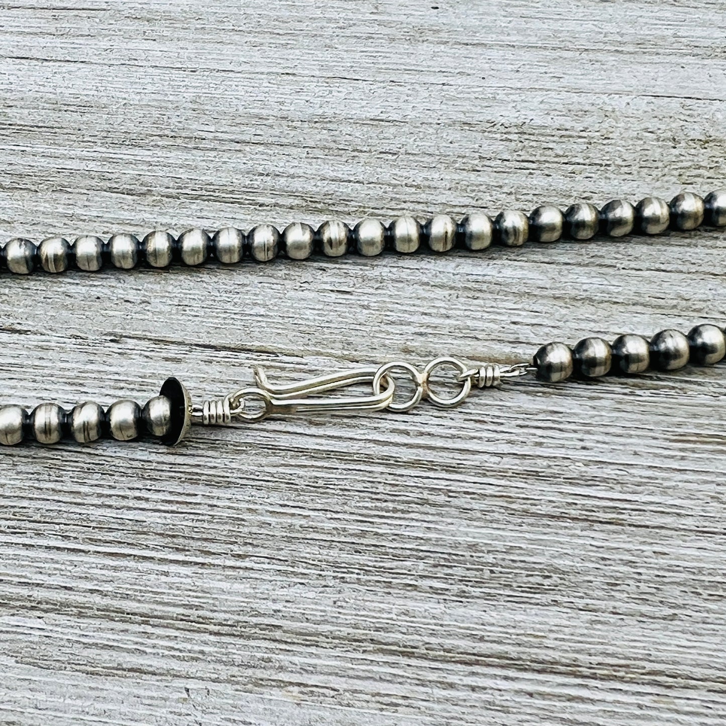 20" Sterling silver Navajo handmade 5mm round bead Pearl necklace Bryannen Halwood signed