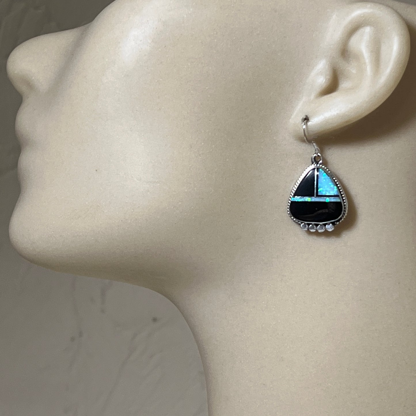 Modern Green Black jet opal inlay Earrings Sterling Silver James Manygoats Navajo 672