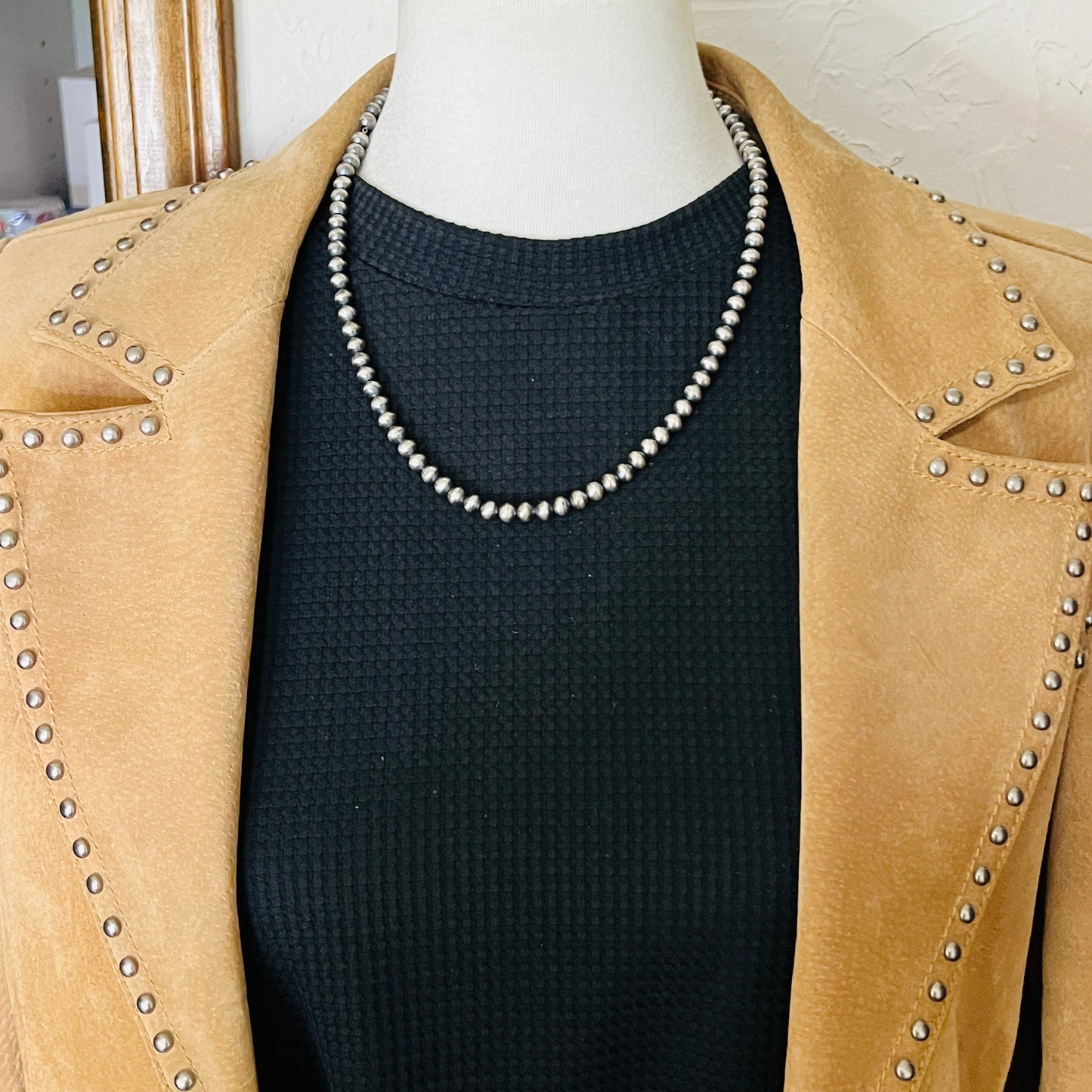20" Sterling silver Navajo handmade 6mm round bead Pearl necklace Dorinda Mariano signed