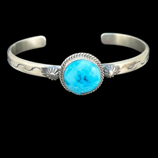 Blue Kingman Turquoise narrow skinny stack bracelet Sterling Silver Samuel Yellowhair 42