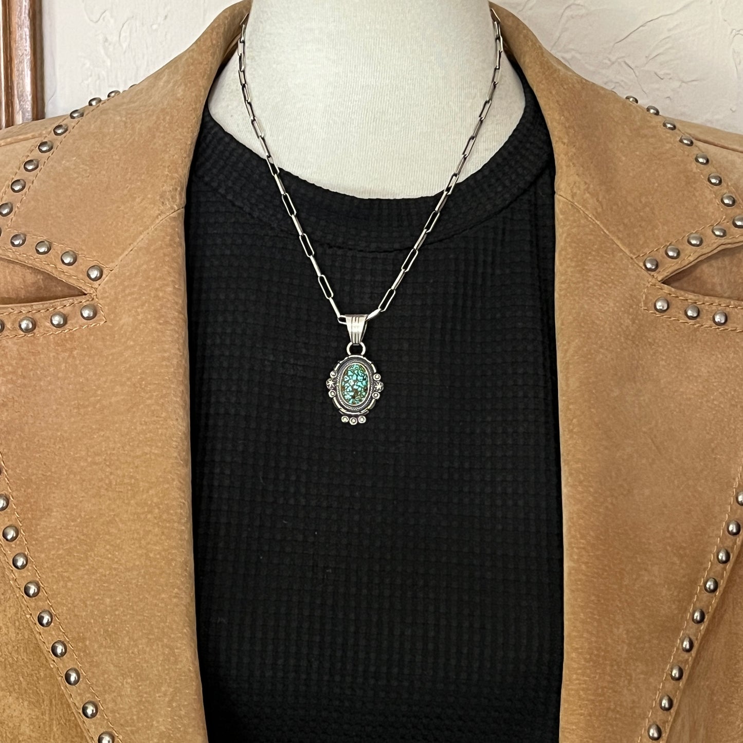 Kingman Turquoise pendant sterling silver Marita Benally Navajo 752