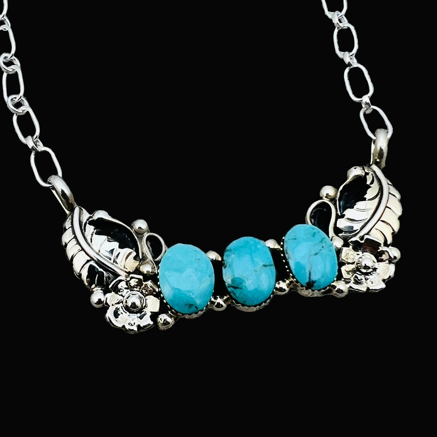 20 3/4" adjustable Blue Campitos 3 stone floral bar necklace Sterling Silver NK22