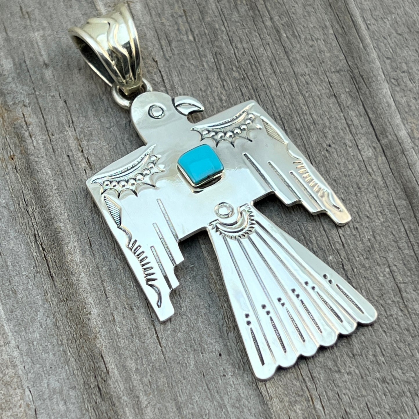 Turquoise Thunderbird Pendant Sterling silver Navajo Brandon Belin Navajo handmade 652