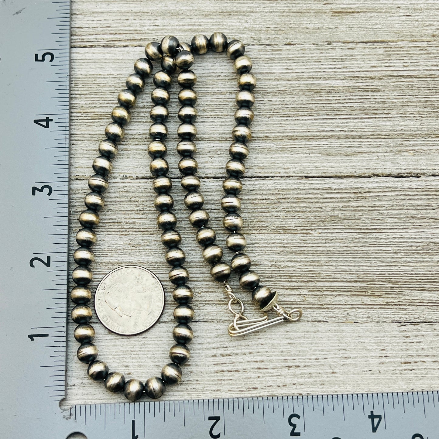 20" Sterling silver Navajo handmade 7mm round bead Pearl necklace Dorinda Mariano signed