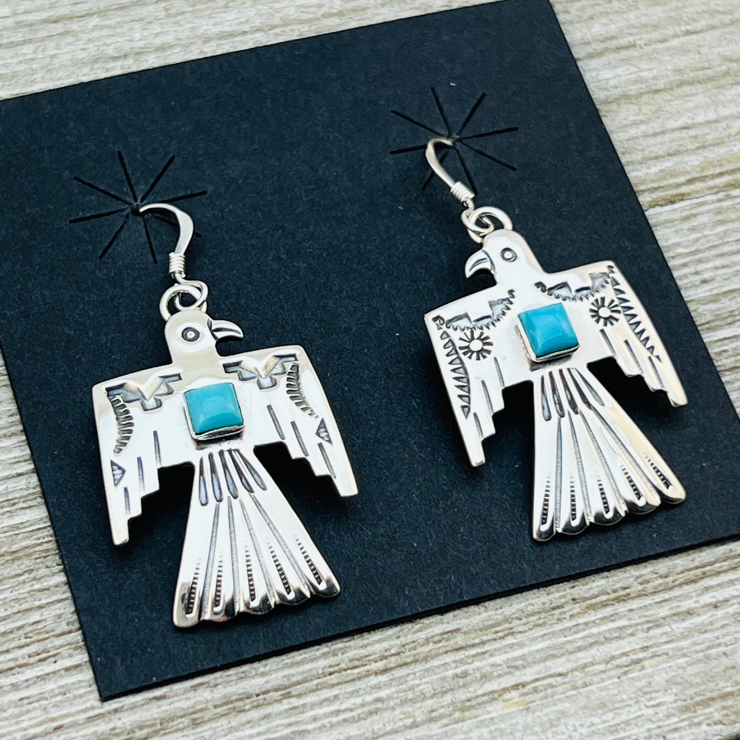 Turquoise Thunderbird Earrings Jeremy Delgarito Navajo sterling silver signed ER25