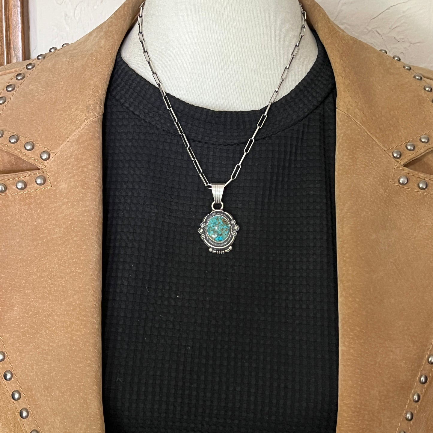 Kingman Turquoise pendant sterling silver Marita Benally Navajo 746
