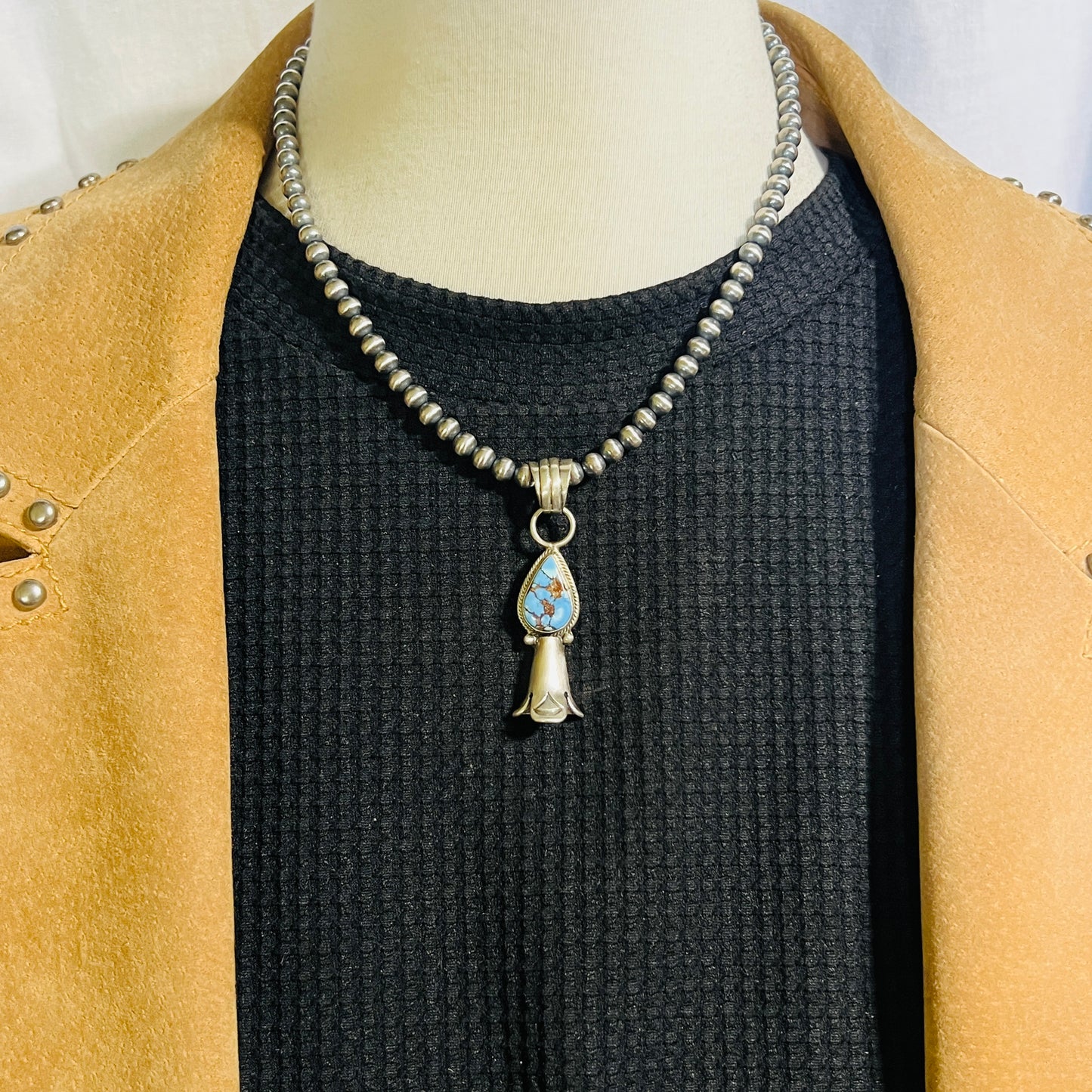 16" Golden Hills Turquoise Squash Blossom Necklace Sharon McCarthy Sterling silver NK9