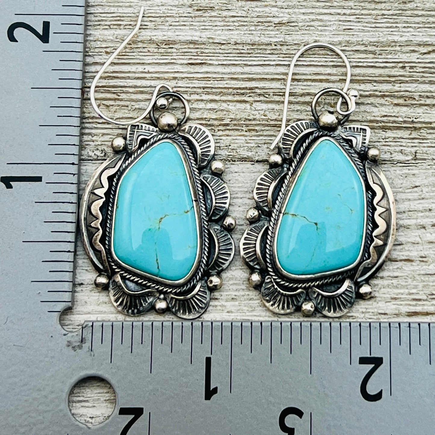 Tyrone turquoise Earrings Jackson Hoskie signed Sterling silver ER6