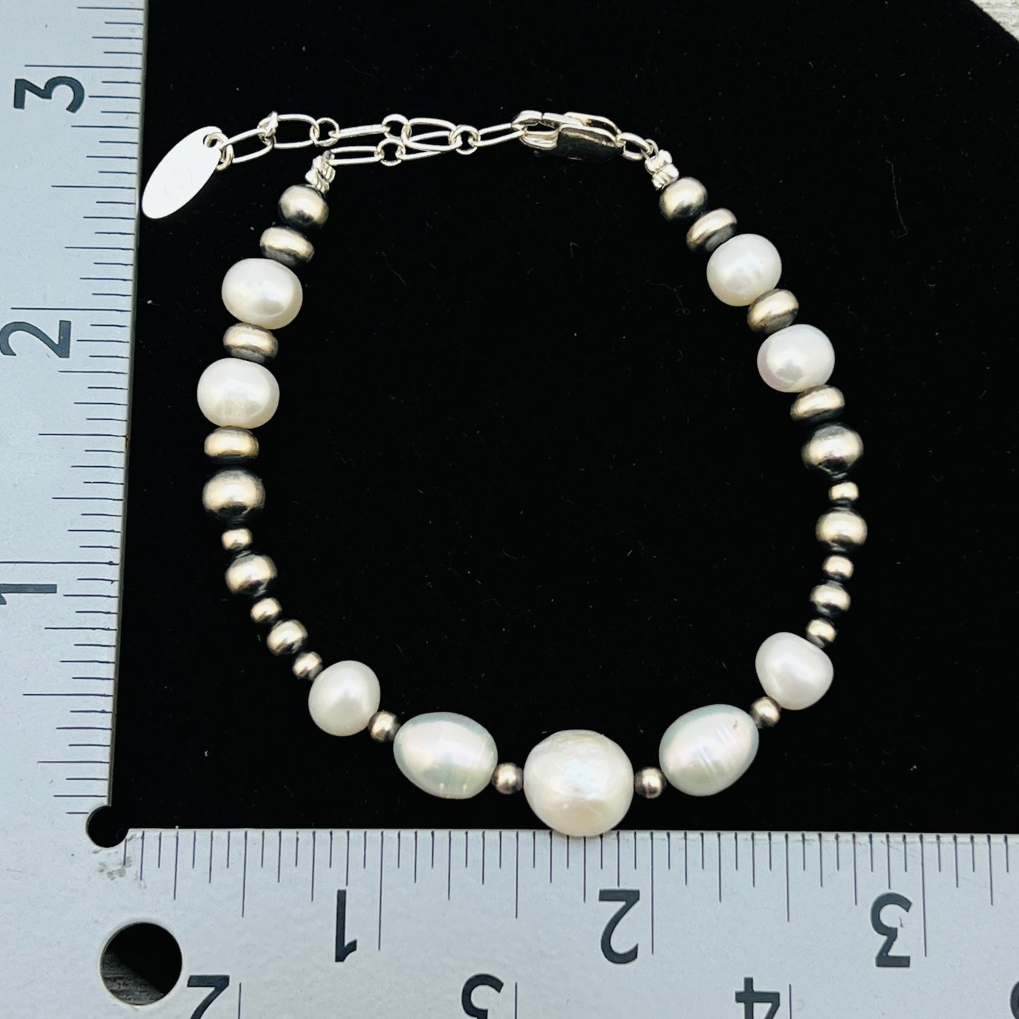 Adjustable 7" - 9" bracelet, Real Sterling Silver, Freshwater pearls, Western Boho Pearl,