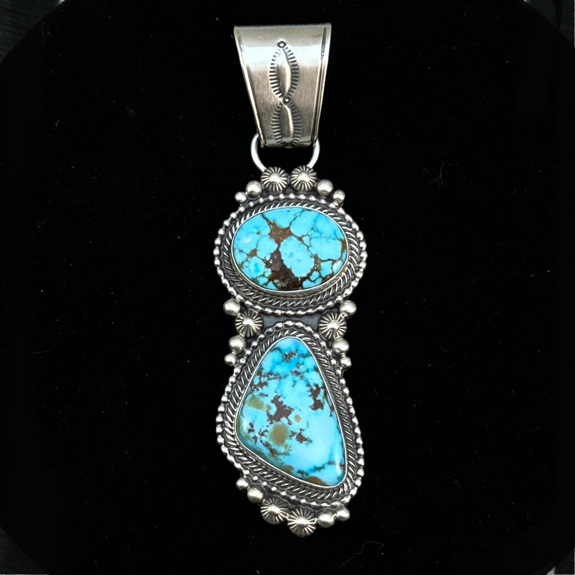 Beautiful Blue Kingman Turquoise Pendant 5 Navajo Sterling Silver Tom Lewis