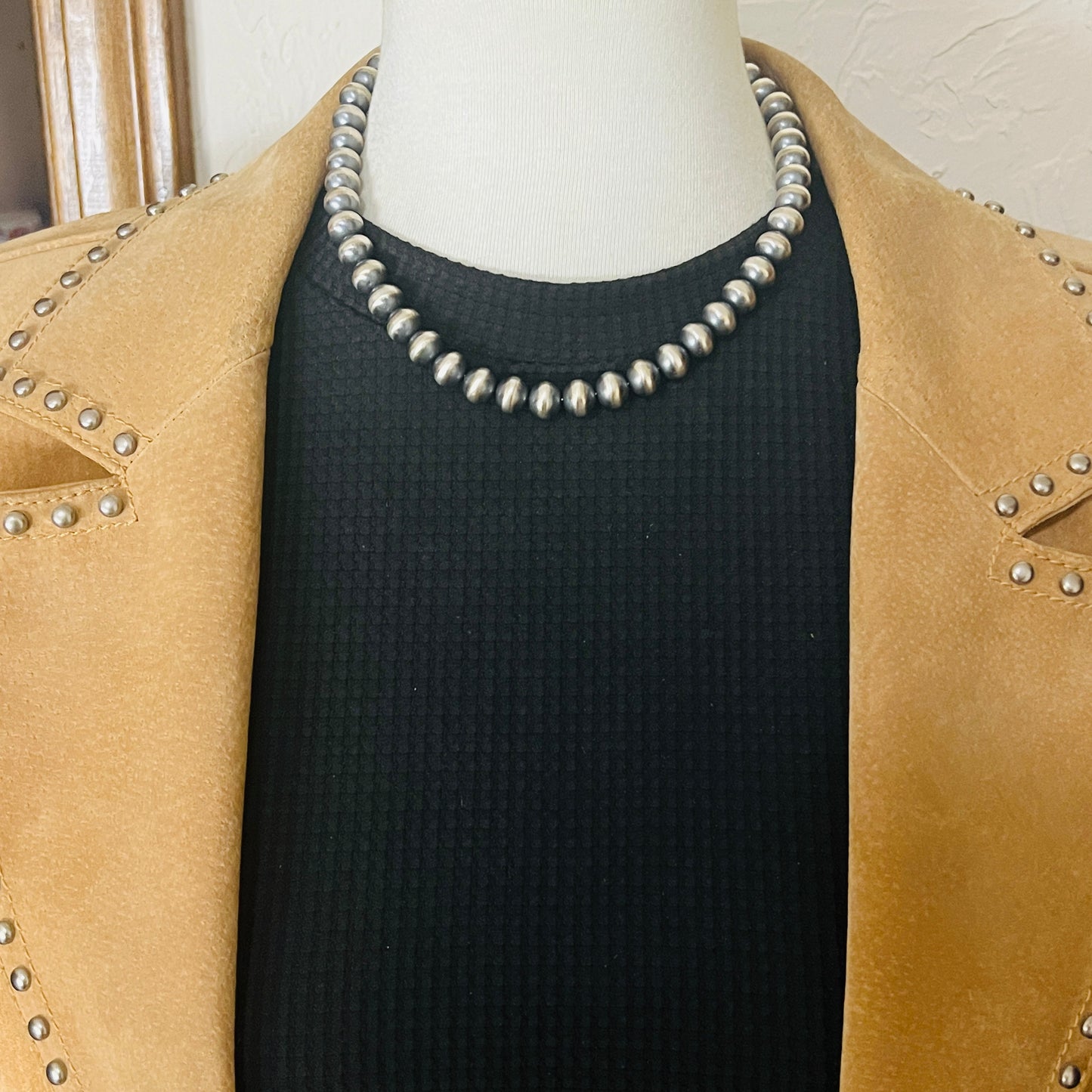 16" Sterling silver Navajo handmade 9mm round bead Pearl necklace Bryannen Halwood 715