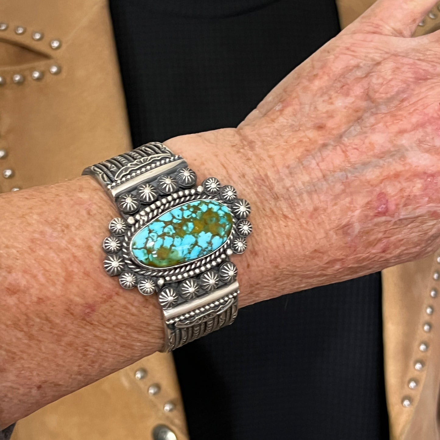Polychrome Kingman Turquoise Bracelet, Sterling Silver 7 1/4" Michael Calladitto