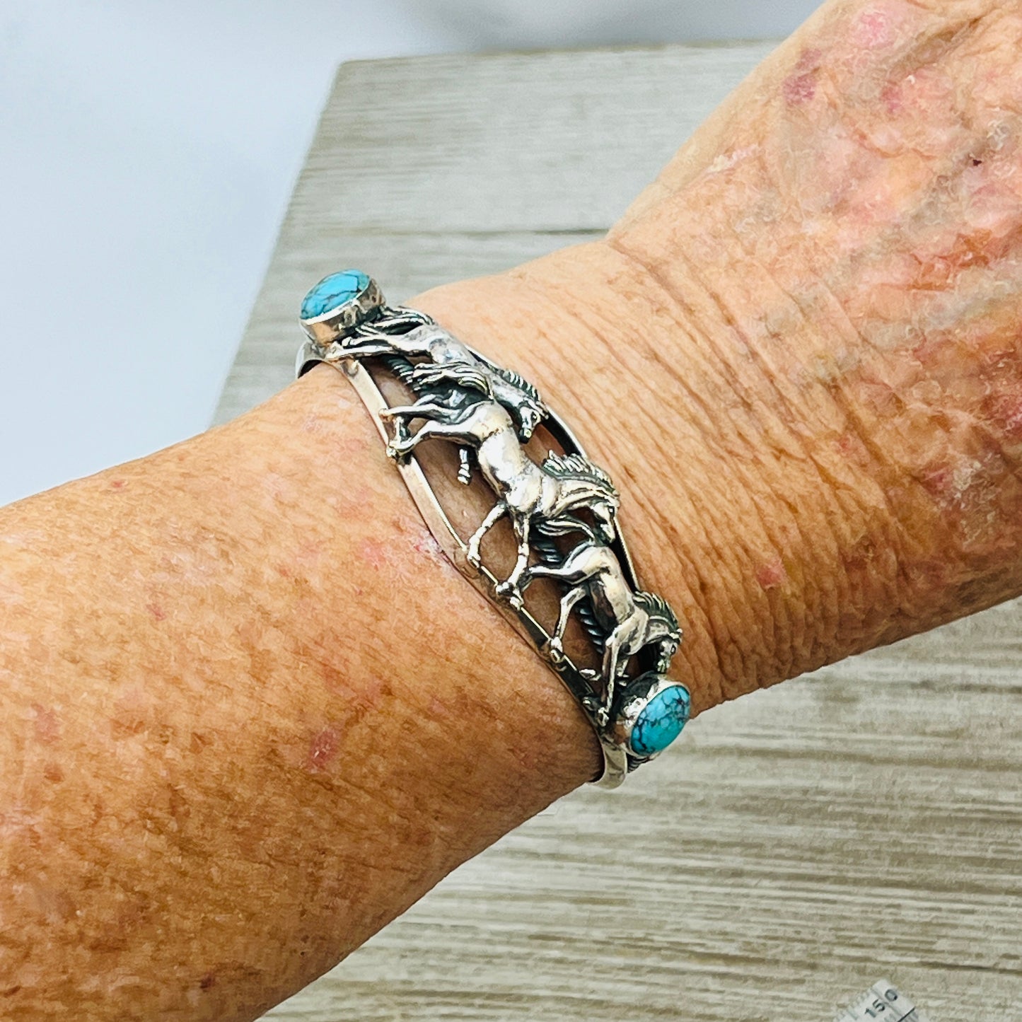 6 1/2" turquoise horse cuff bracelet Sterling Silver Bobby Platero BR 38