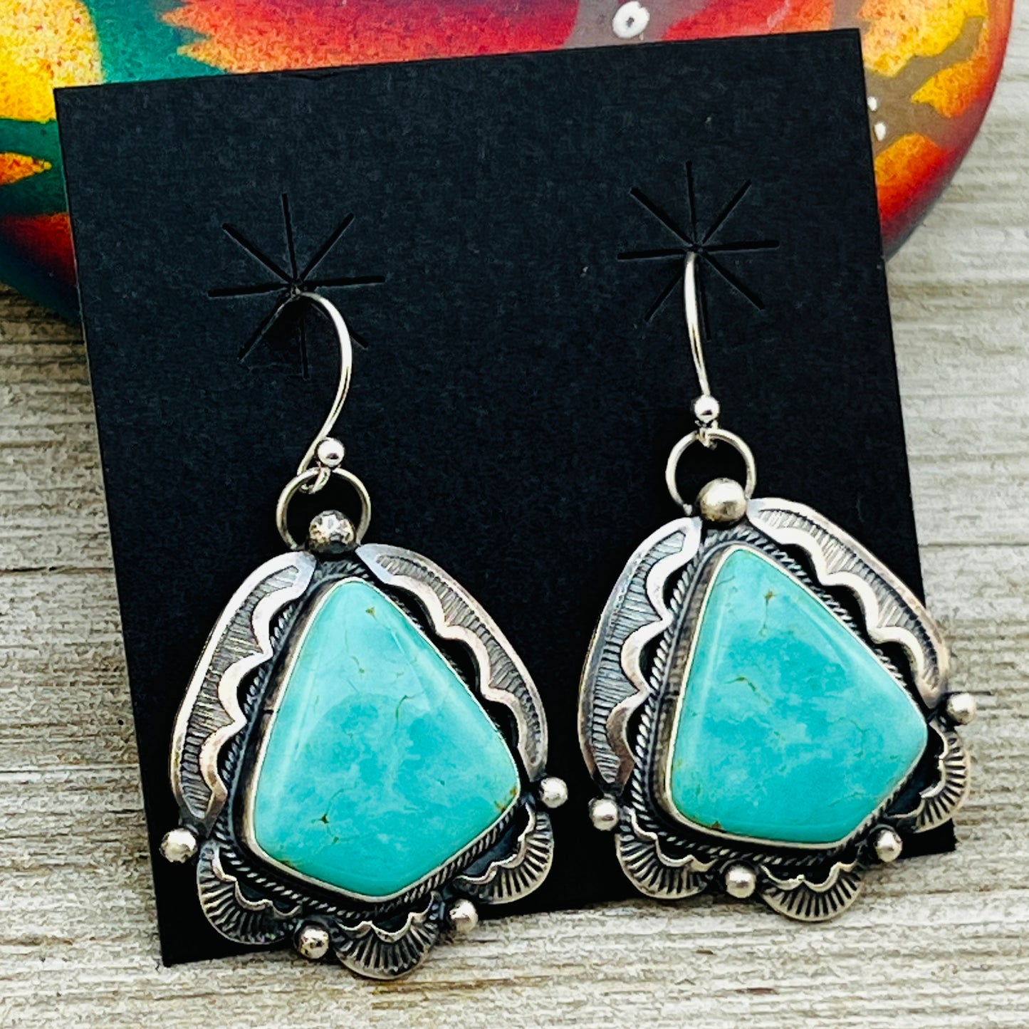 Tyrone turquoise Earrings Jackson Hoskie signed Sterling silver ER10