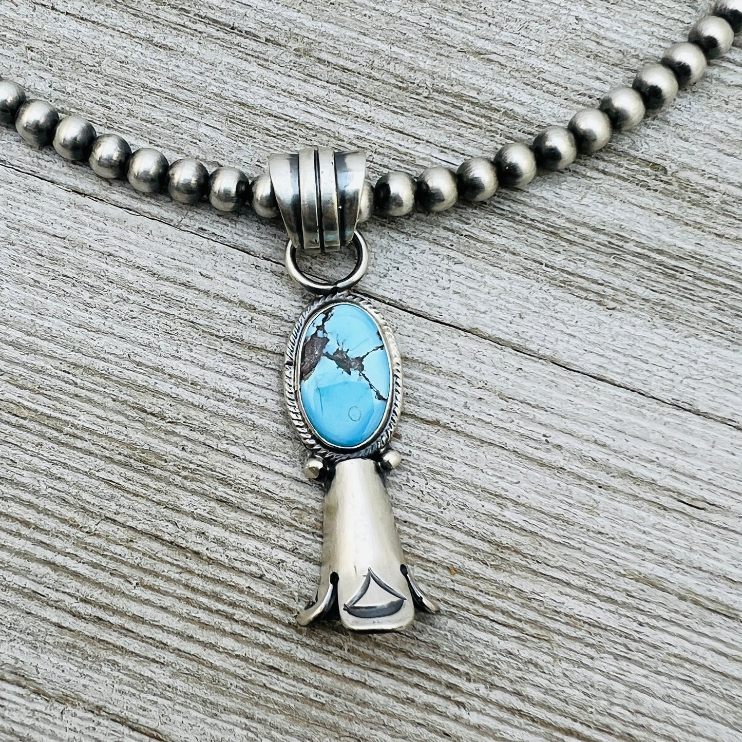 16" Golden Hills Turquoise Squash Blossom Necklace Sharon McCarthy Sterling silver NK11