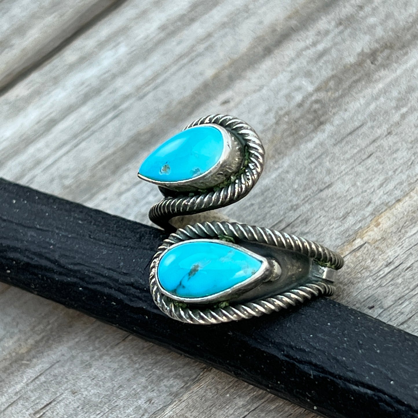 Size 8 Light Blue Turquoise Wrap Sterling Silver Ring handmade Kenny Lonjose 653