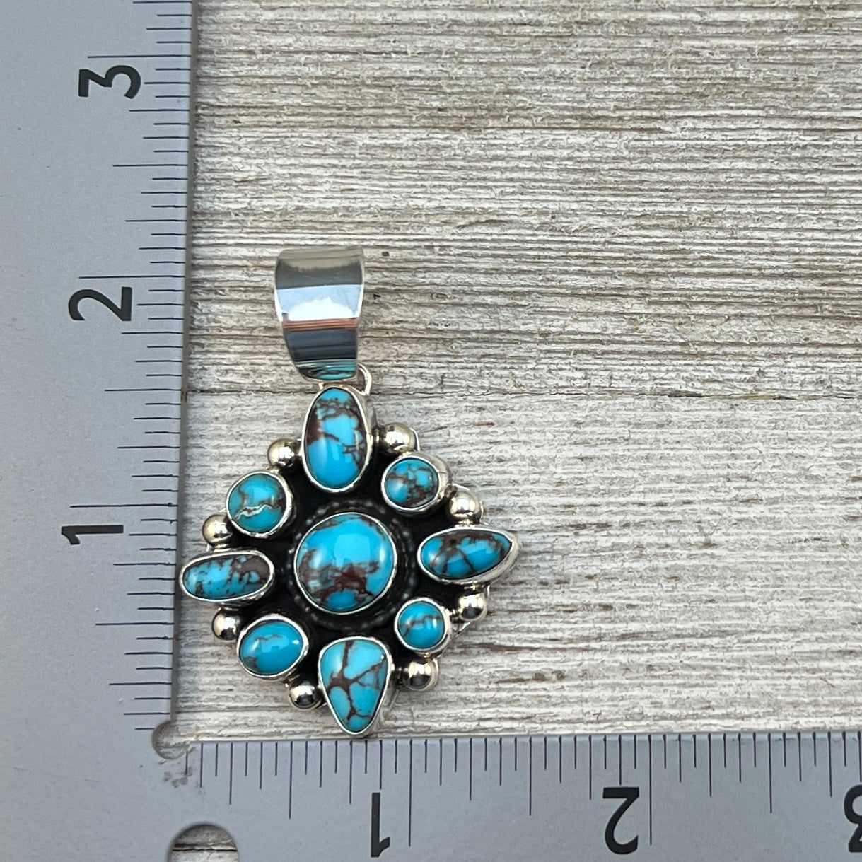 Egyptian Turquoise sterling silver Cluster pendant 2 Navajo Kathleen Livingston