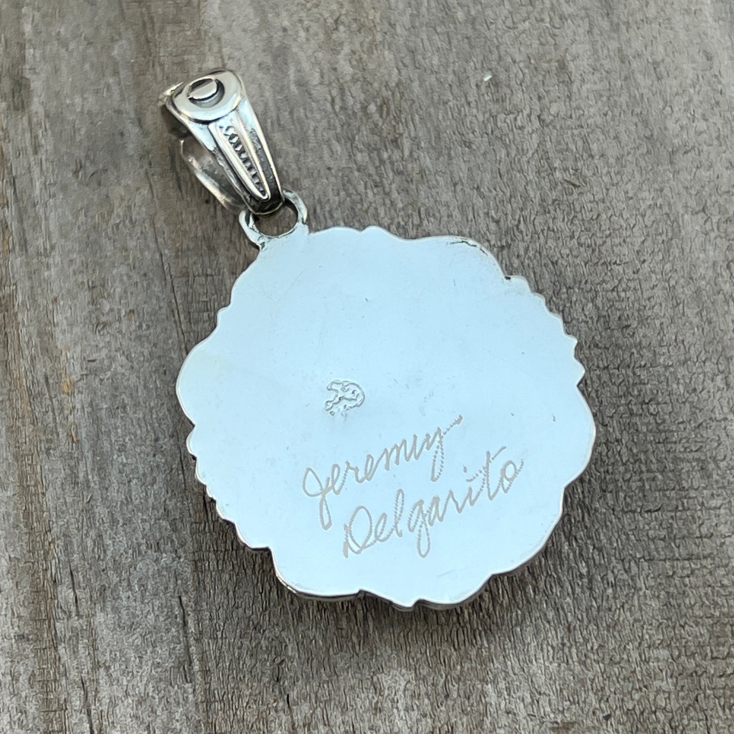 Kingman Turquoise Pendant Sterling silver Navajo handmade Jeremy Delgarito 557